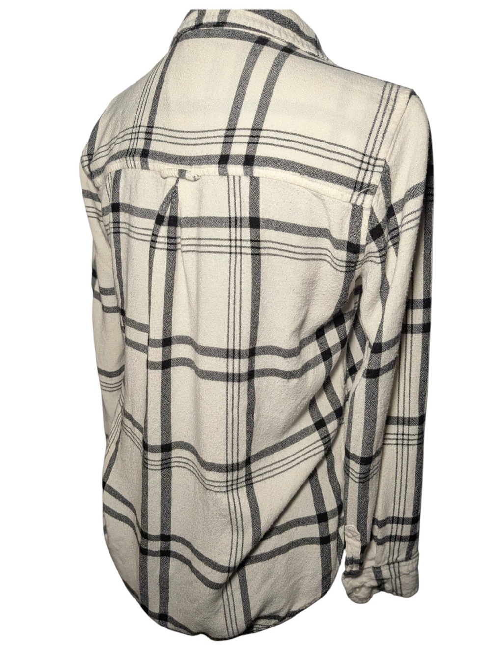 American Eagle Cream and Black Plaid Boyfriend Fit Flannel Women's Size Medium - Picture 8 of 11